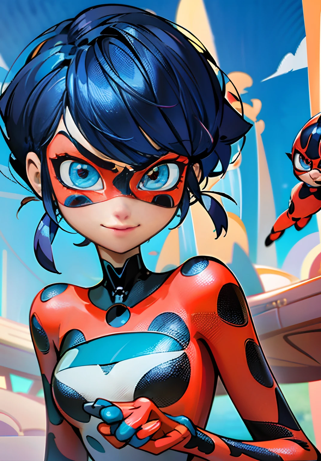 Miraculous Ladybug; (((Best quality))) master piece vector illustration; anime character in sharp focus; detailed and vibrant anime face;  character design; beautiful and vibrant digital art, hyperdetailed; overexaggerated features; Dynamic Lighting; Volumetric Lighting in 8k, Ultra Sharp Focus; intricate Artwork Masterpiece