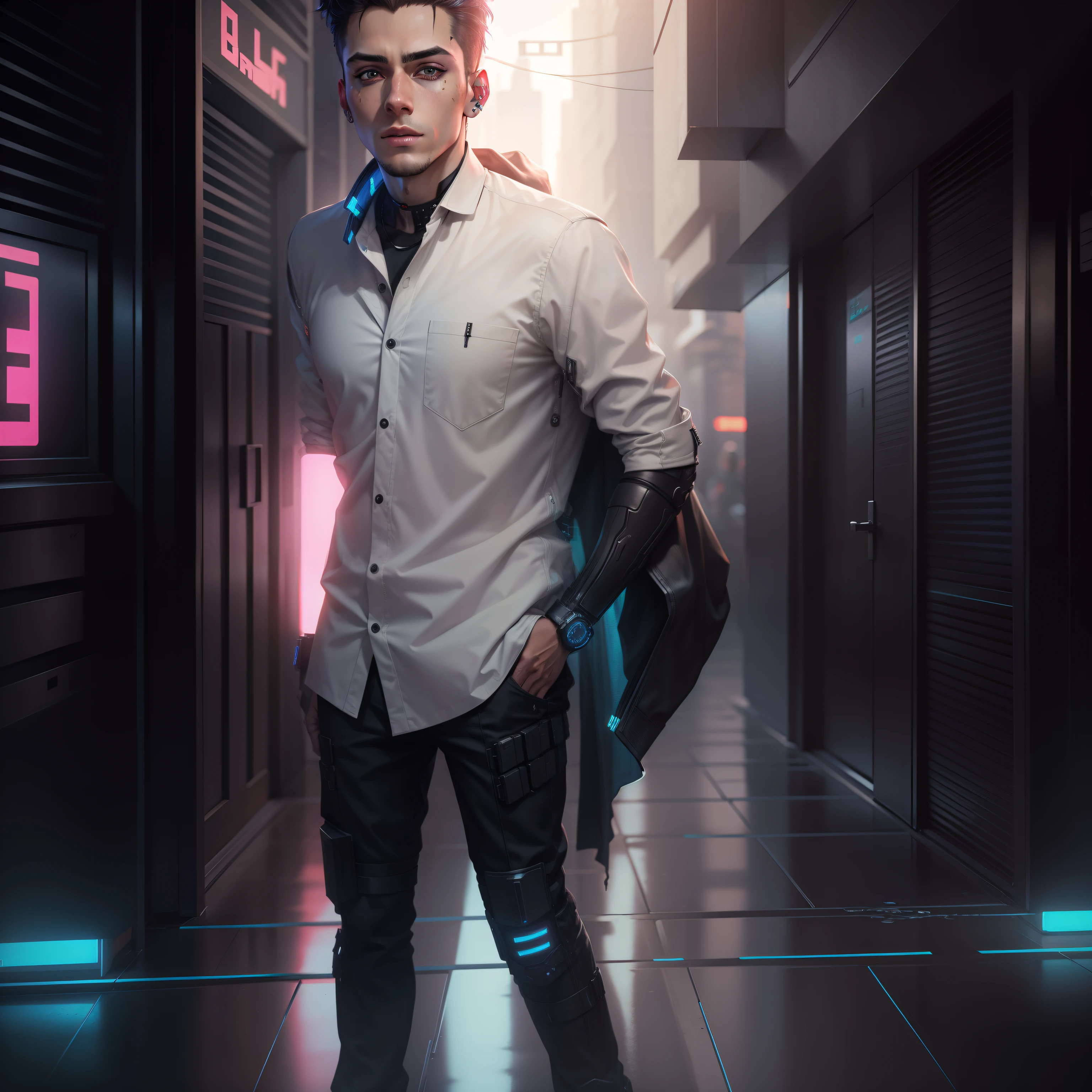 Change background cyberpunk handsome boy, realistic face, 8k, ultra realistic,