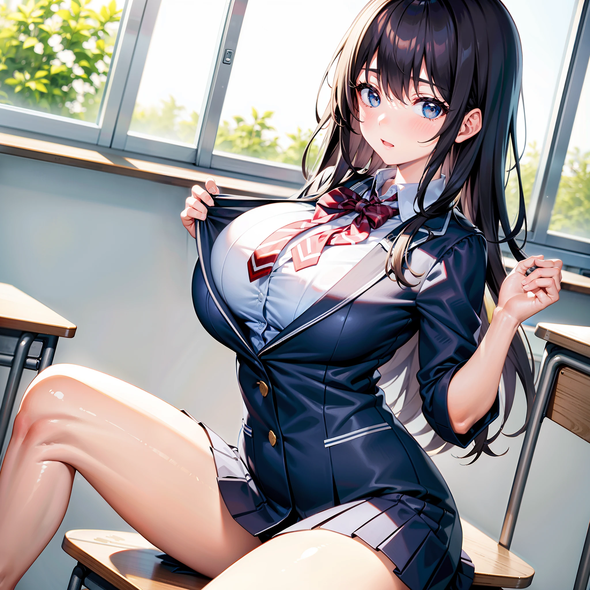 1girll,Extremely large breasts,School clothing,inside a classroom