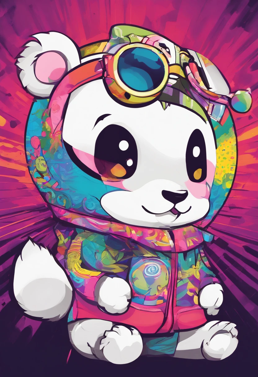 Cute panda depicted all over，largeeyes，Cute pose，Painting of cute bear in hat，Popular at the art station，Wear sportswear，Detailed, Ultra-realistic rendering，Street style，Cute pose，planet of cats，Stylish clothes，urbansamurai，Mewtwo，8 1 5，Animate