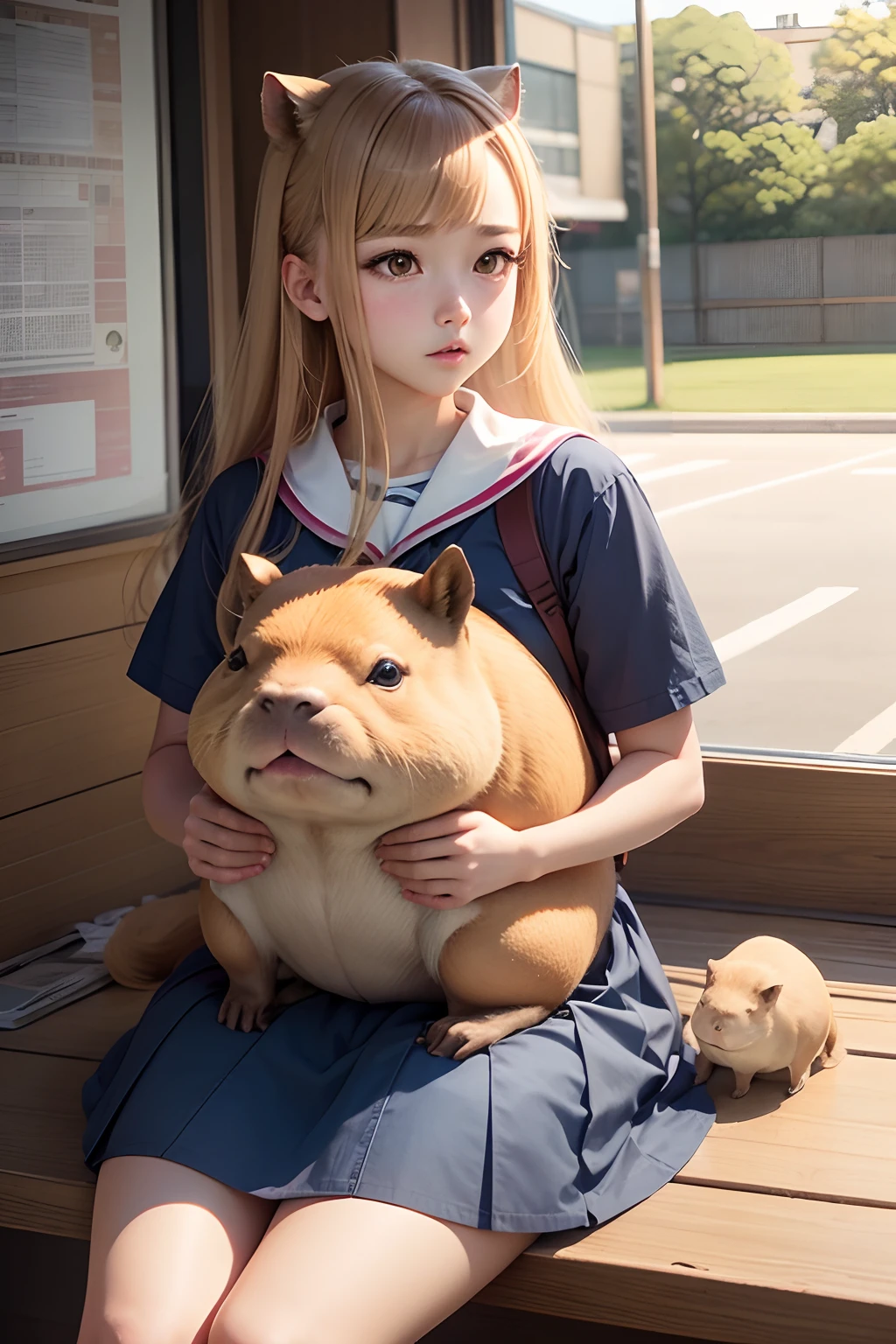 Capybara as a high school girl、kawaii、Muchimuchi