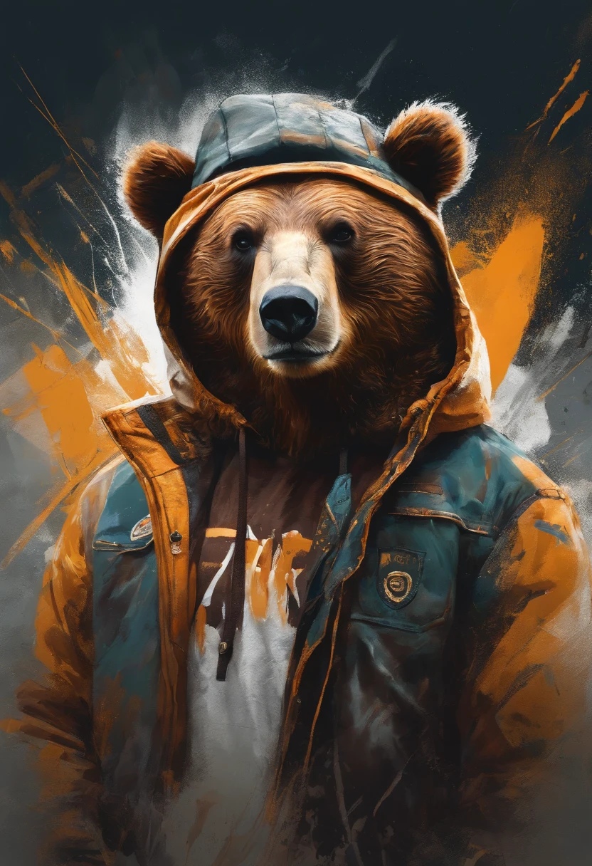 Perfect centering, Cute bear, Wear a student team jacket, Wearing sunglasses, Wearing hats, cheerfulness, Standing position, Abstract beauty, Centered, Looking at the camera, Facing the camera, nearing perfection, Dynamic, Highly detailed, smooth, Sharp focus, 8K, high definition resolution, illustration, Art by Carne Griffiths and Wadim Kashin, White background