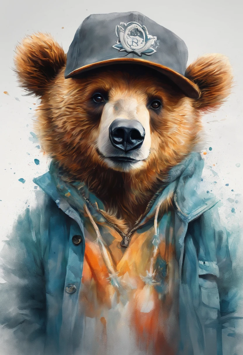 Perfect centering, Cute bear, Wear a student team jacket, Wearing sunglasses, Wearing hats, cheerfulness, Standing position, Abstract beauty, Centered, Looking at the camera, Facing the camera, nearing perfection, Dynamic, Highly detailed, smooth, Sharp focus, 8K, high definition resolution, illustration, Art by Carne Griffiths and Wadim Kashin, White background