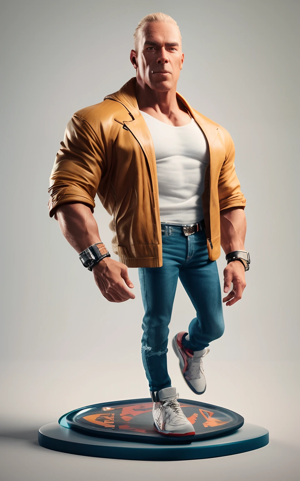 a man in a jacket and jeans is standing on a skateboard, muscular character, arnold render, arnold 3 d render, arnold 3d render, arnold maya render, 3 d character art, muscular characters, 3 d render character art 8 k, 3 d character render, muscular male hero, high detail iconic character, 3d character realistic, 3d character, 3 d character