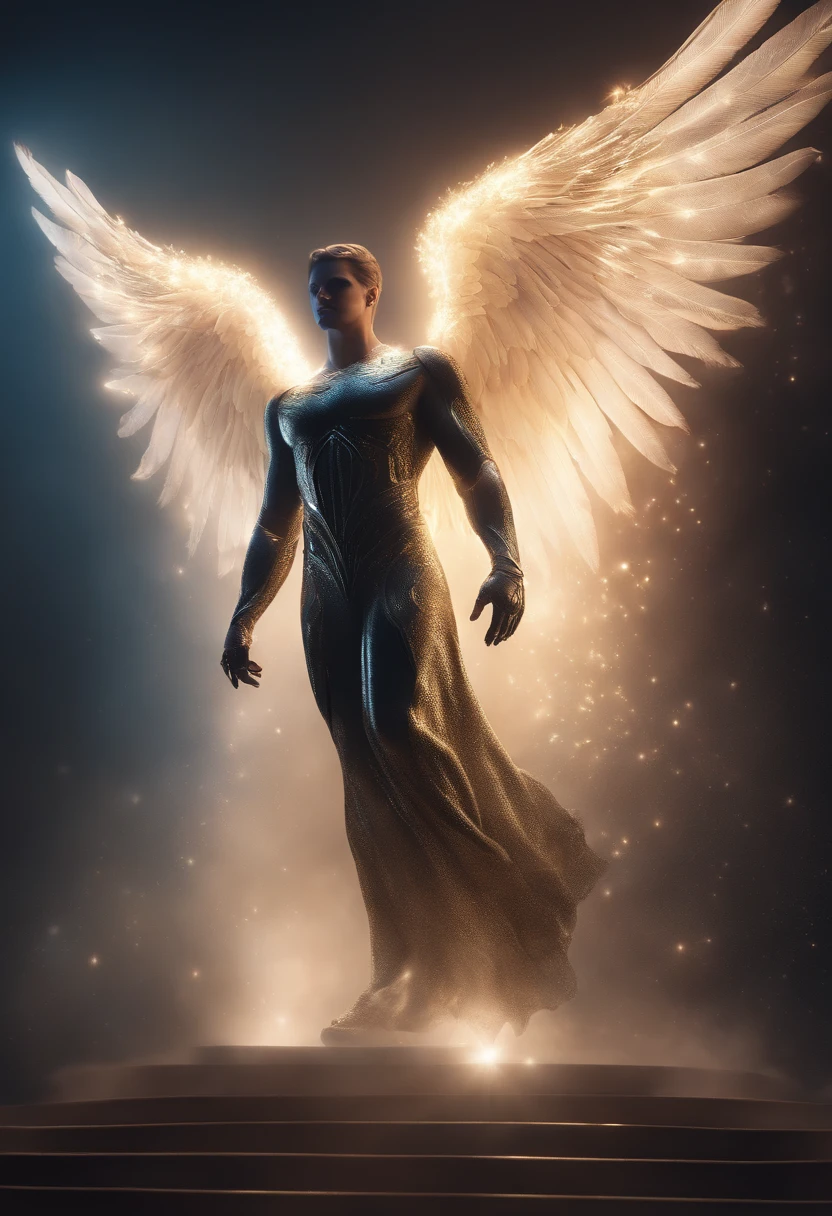 cosmic fallen angel, olhos claros brilhantes, Biomechanicals, estranho, assustador, Pesadelo, cores muito brilhantes, light particles, com luz brilhante, Mshiff, Arte do papel de parede, Papel de parede UHD