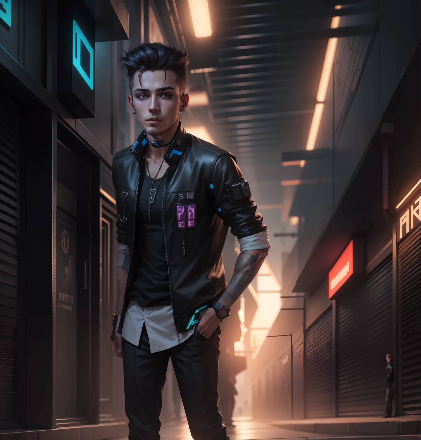 Change background cyberpunk handsome boy, realistic face, 8k, ultra realistic,