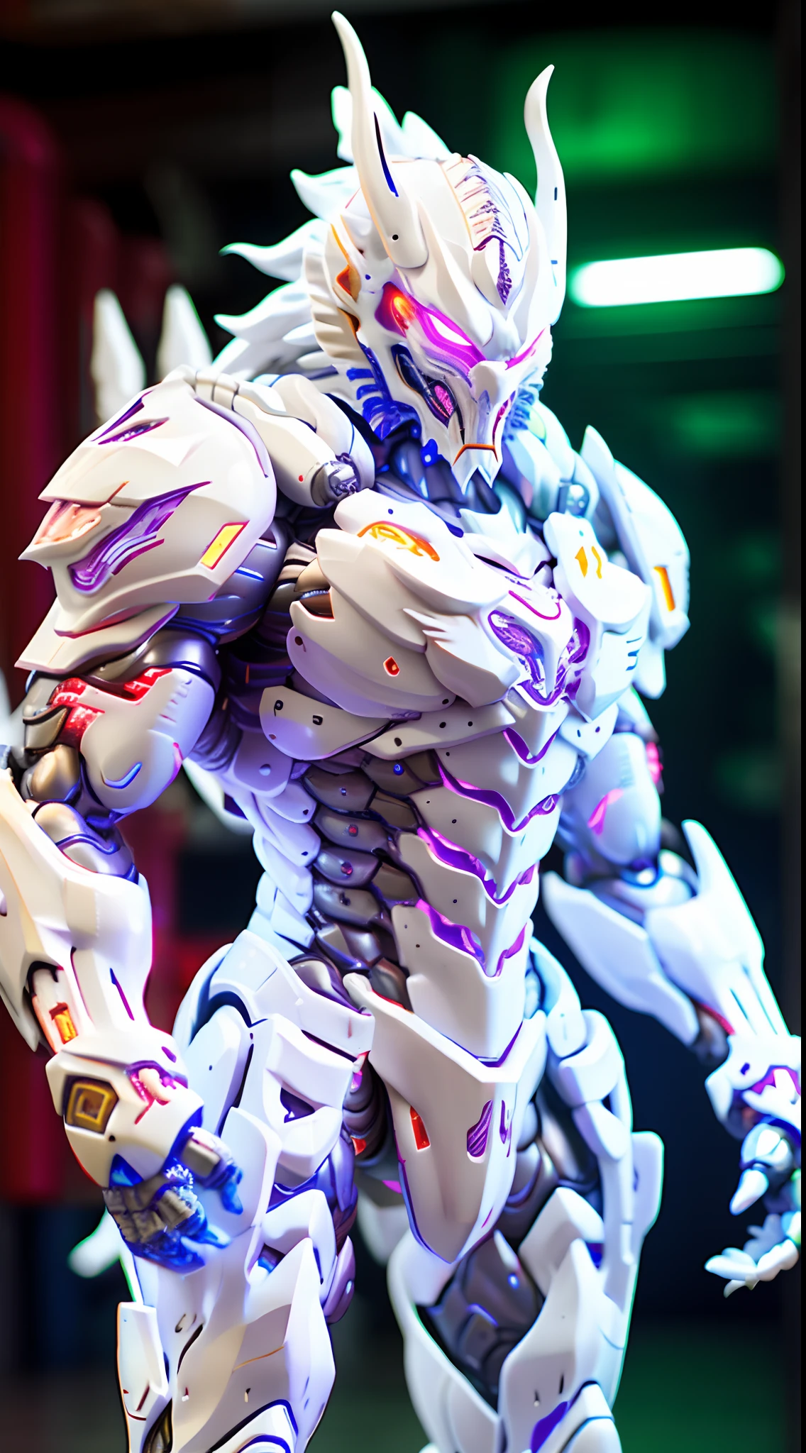 WHITE DRAGON, MECHANICAL ARMOR, TRANSPARANT, MUSCLE BODY