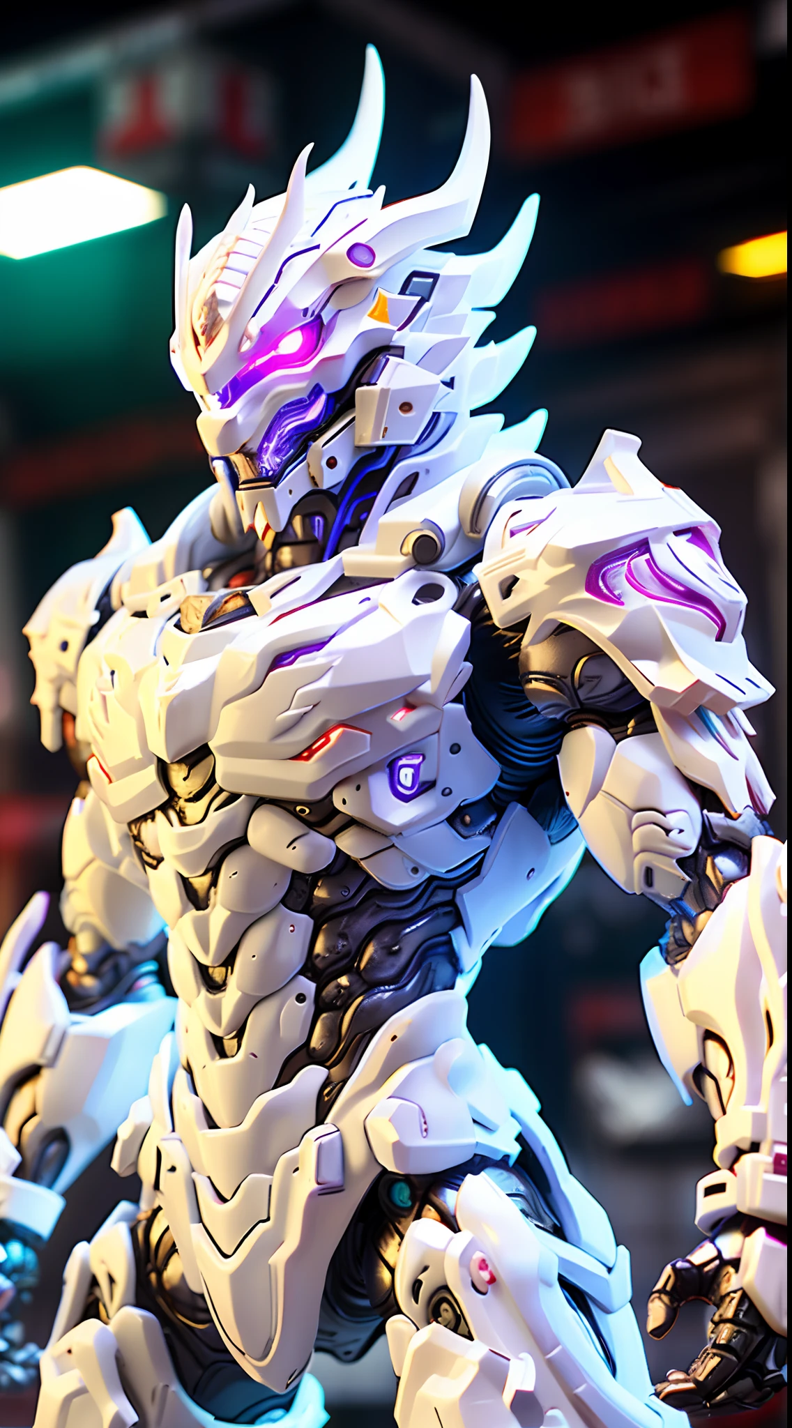 WHITE DRAGON, MECHANICAL ARMOR, TRANSPARANT, MUSCLE BODY
