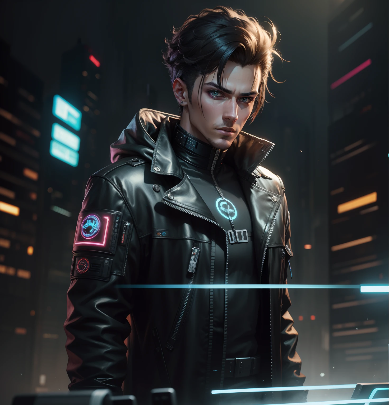 Change background cyberpunk handsome boy, realistic face, 8k, ultra realistic,