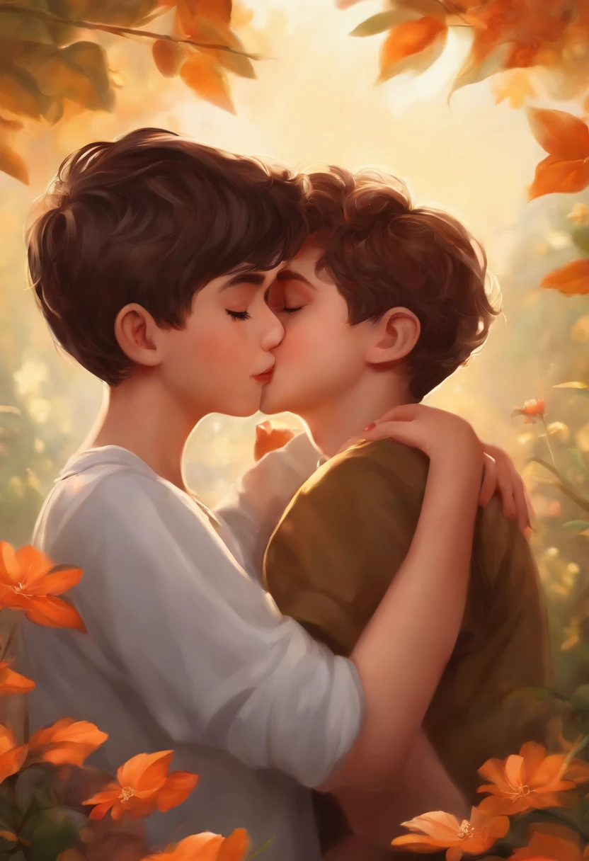 A realistic cute boy is kissing romantically