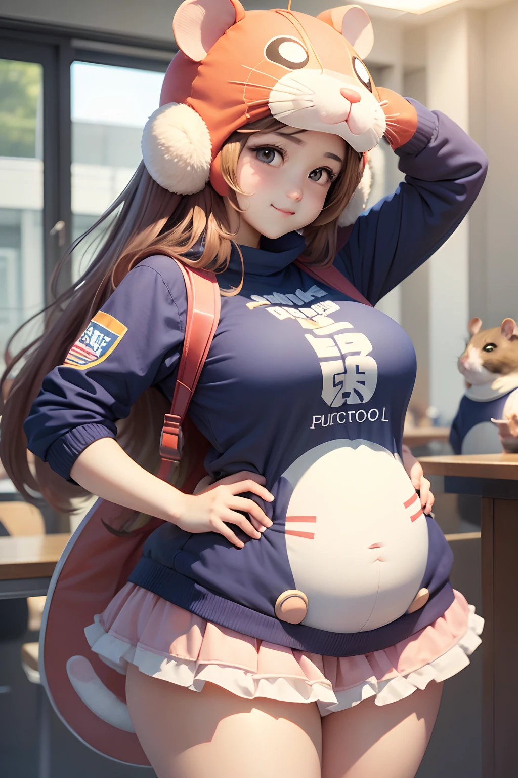 Hamster headgear、Hamster costume、Hamster Cosplay、female high-school student、kawaii、Thick、Muchimuchi、Plump