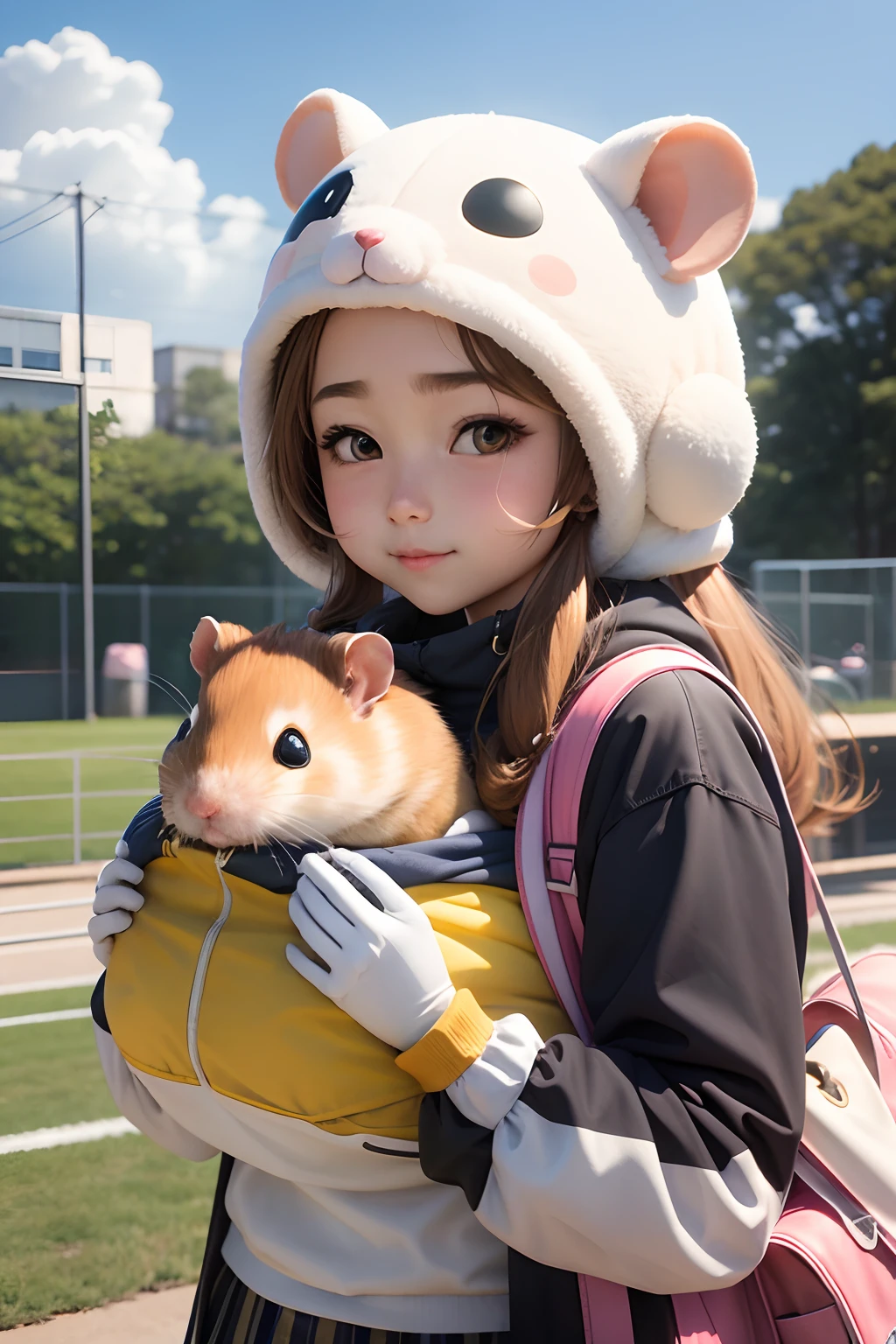 Hamster headgear、female high-school student、kawaii、Muchimuchi、Plump