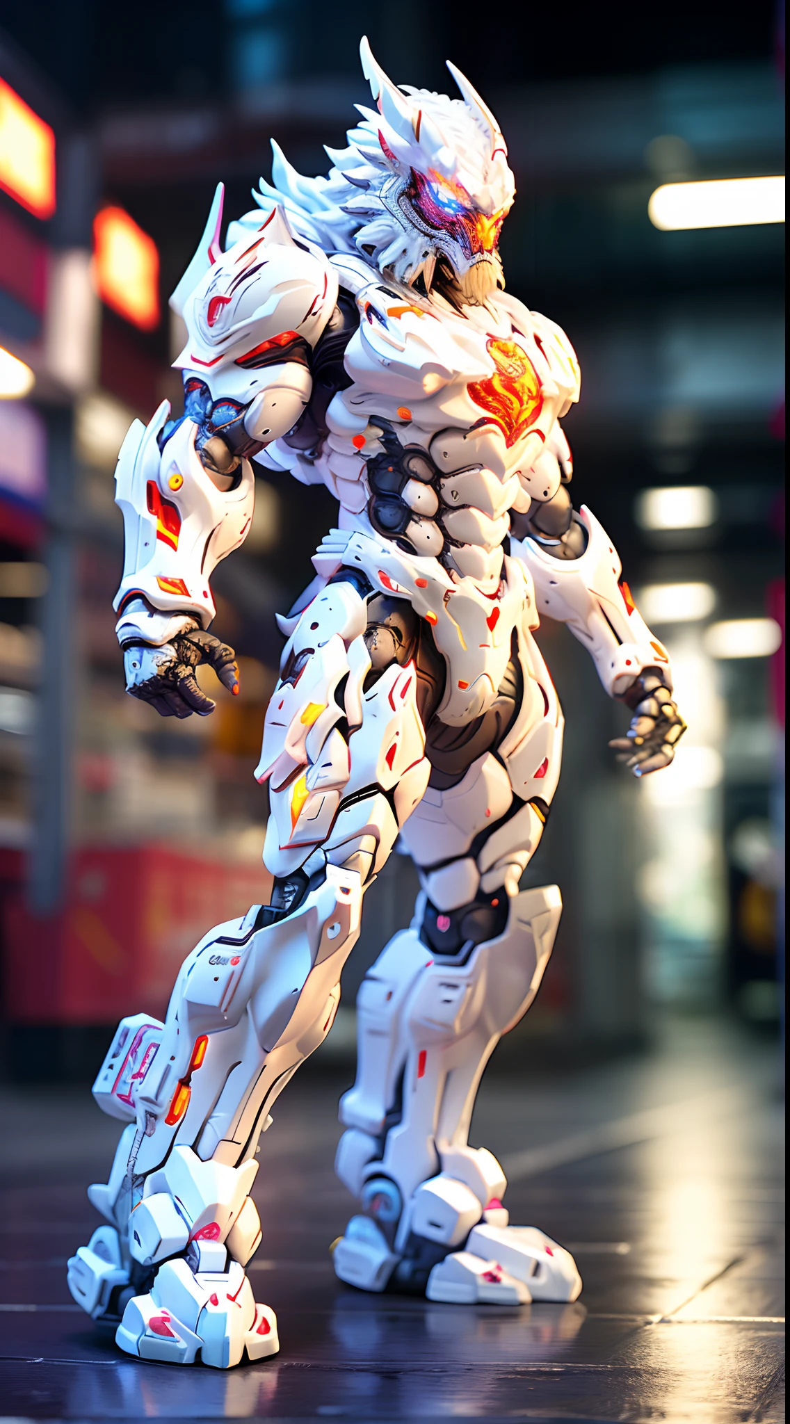 WHITE DRAGON, MECHANICAL ARMOR, TRANSPARANT, MUSCLE BODY
