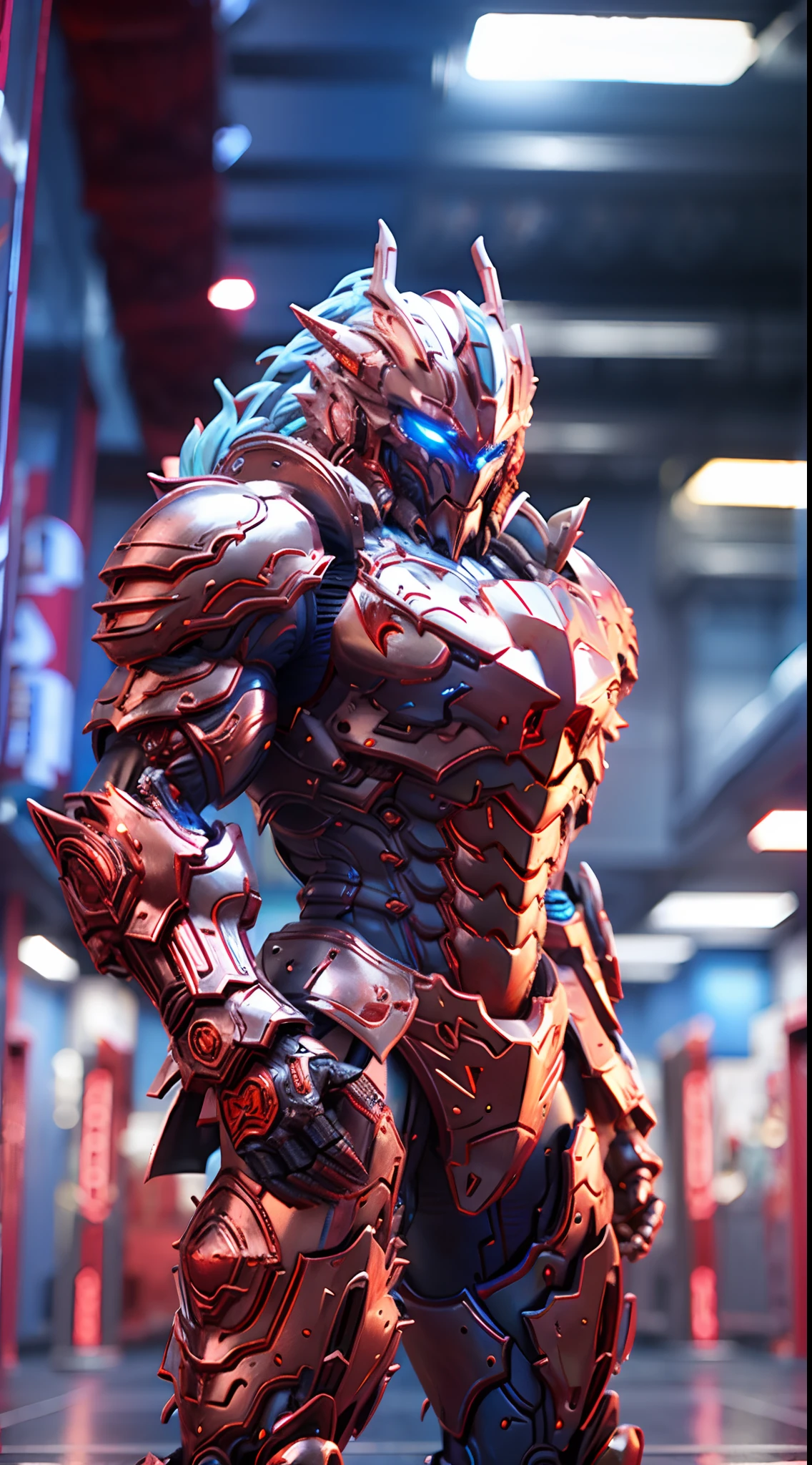 BLUE AND RED DRAGON, MECHANICAL ARMOR, TRANSPARANT, MUSCLE BODY