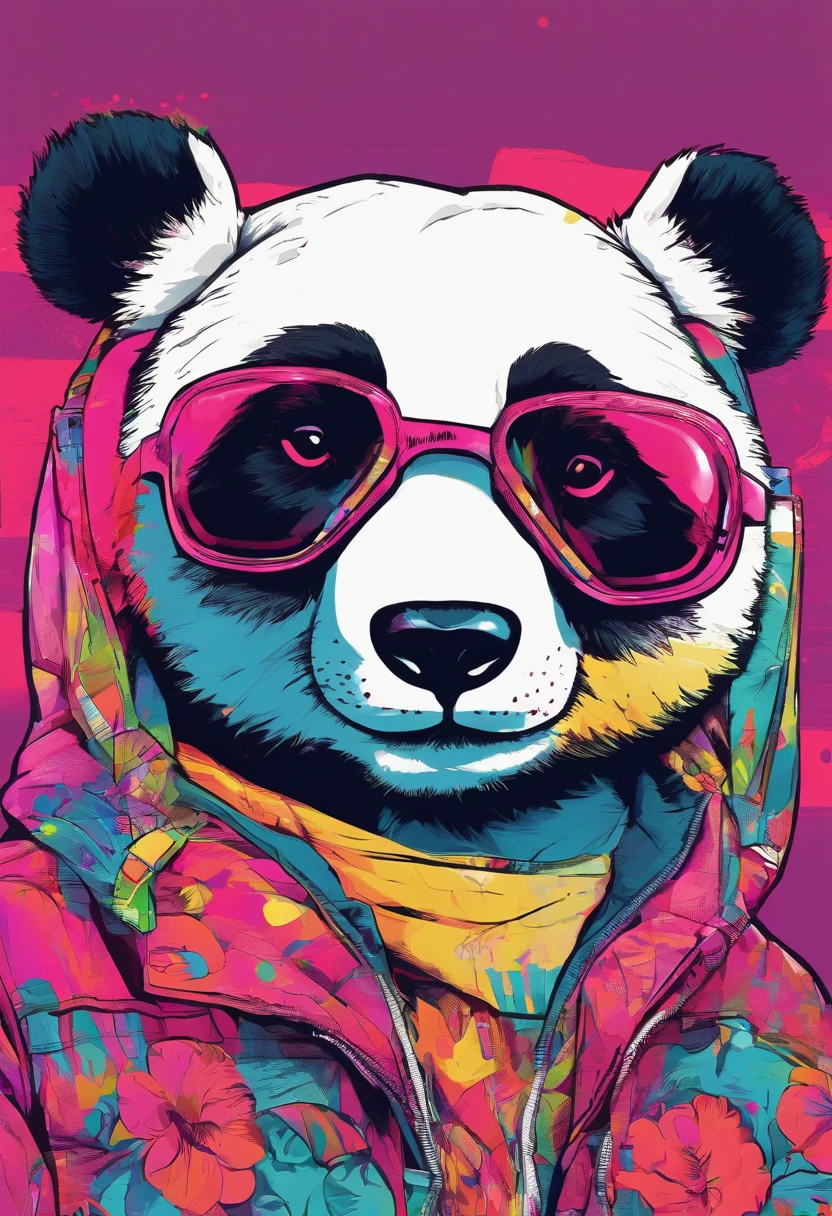 Cute panda,largeeyes,Cute pose,Painting of cute bear in hat,Popular at the art station,Wear sportswear,Detailed, Ultra-realistic rendering,Street style,Cute pose,Stylish clothes,Animate