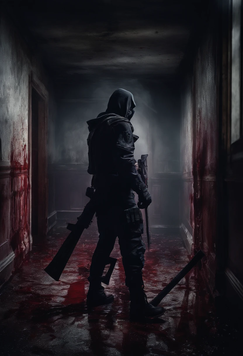 a ager, wearing a pure purple hooded shirt, with a smiling mask on his face, holding an axe in his hand, in a dimly lit corridor, the axe covered in blood, a group of fully armed police officers, standing in front of him, watching him cautiously
(best quality, 4k, highres, masterpiece:1.2), ultra-detailed, (realistic, photorealistic, photo-realistic:1.37), vivid colors, sharp focus, intense lighting, shadows
medium: digital painting, horror genre
additional details: the walls of the corridor are covered in peeling wallpaper, revealing a decayed and eerie atmosphere. The teen's eyes are filled with determination, his muscles tense as he prepares for a confrontation. The police officers wear bulletproof vests and hold their guns ready, their expressions a mix of concern and readiness. The blood on the axe drips onto the floor, creating a chilling pool of red. The corridor is narrow and claustrophobic, adding to the tension in the scene.