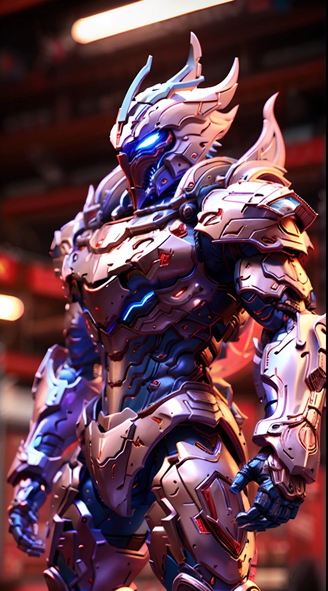 BLUE AND RED DRAGON, MECHANICAL ARMOR, TRANSPARANT, MUSCLE BODY