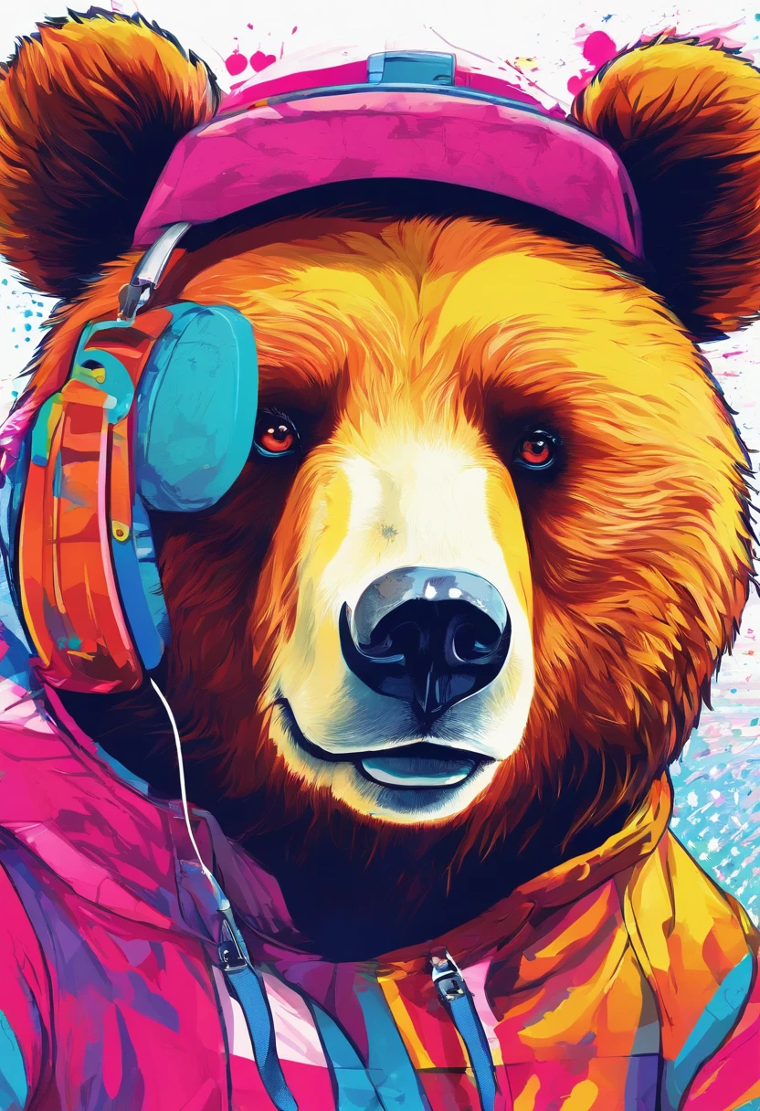 Half-body close-up,A cute bear,largeeyes,Cute pose,Painting of cute bear in hat,Wear sportswear,Detailed, Ultra-realistic rendering,Street style,Cute pose,Stylish clothes,Animate