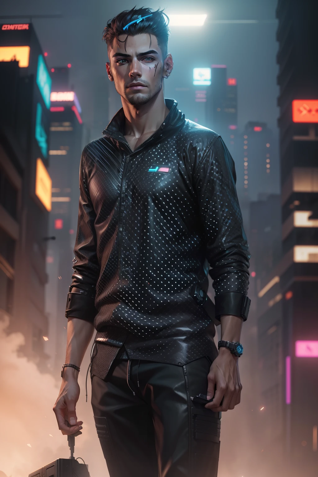 Change Background , cyberpunk, handsome boy, realistic face, high quality,4k,