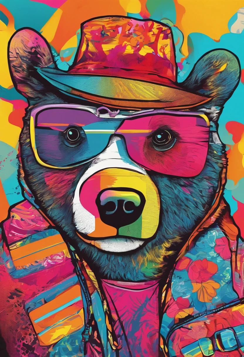 Half-body close-up,A cute bear,largeeyes,Cute pose,Painting of cute bear in hat,Wear sportswear,Detailed, Ultra-realistic rendering,Street style,Cute pose,Stylish clothes,Animate