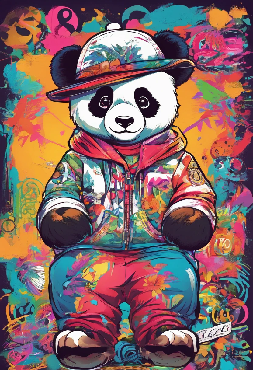 Half-body depiction，Cute and cute panda，largeeyes，Cute pose，Painting of cute bear in hat，Wear trendy sportswear，Detailed, Ultra-realistic rendering，Street style，Cute pose，Stylish clothes，Animate