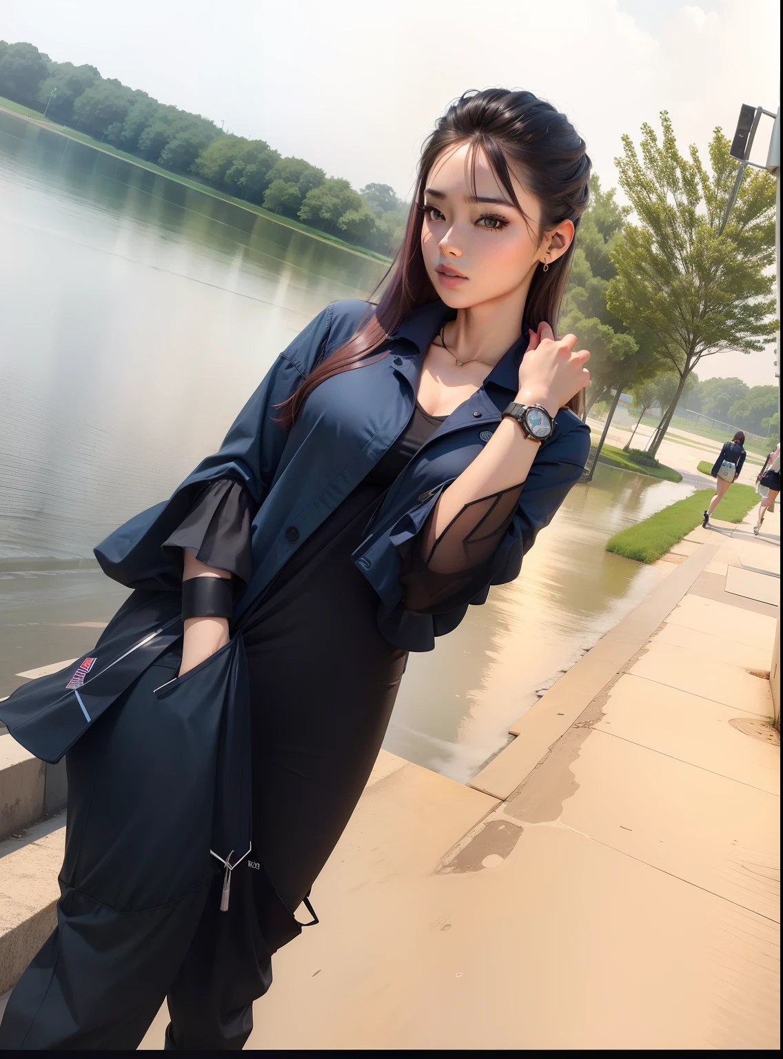 Cyber park handsome girls background change ,