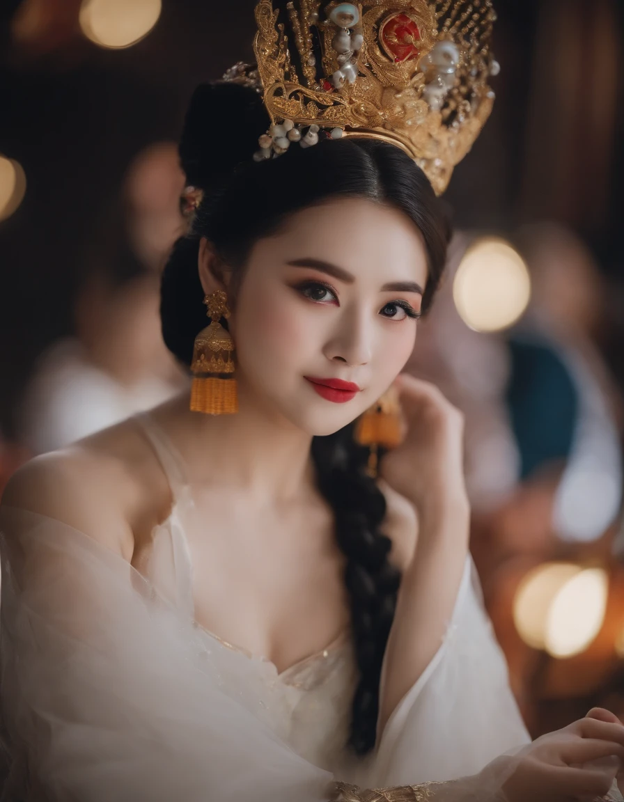 1girll,sface focus,(Peking Opera Half Noodles:1.2),(lucid blue eyes:1),(tmasterpiece,top-quality,best qualityer,offcial art,Beauty and aesthetics:1.2),up front view,facing to audience,(full bodyesbian:1.1)