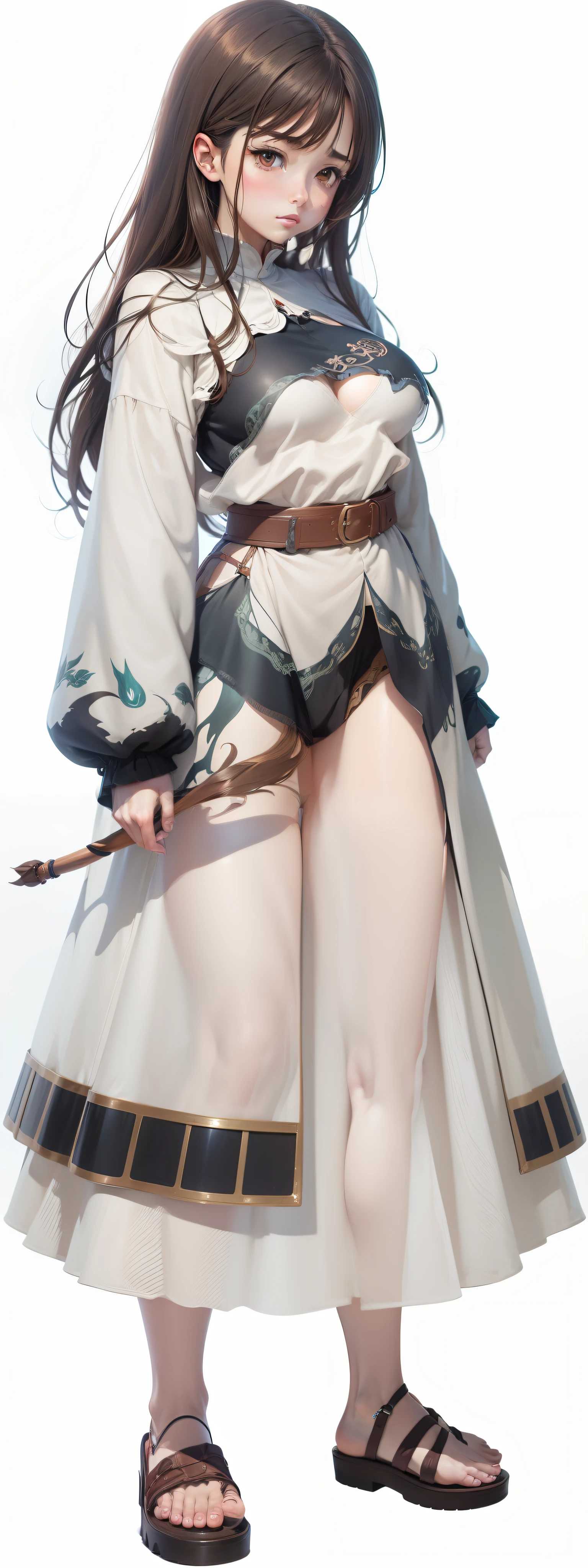Brown hair, surrealism, Ghibli-like colors, Ghibli-like colors, anime big breast, Standing painting, angle of view, foreshortening, foreshortening, 8K, Super detail,Woman with full breasts