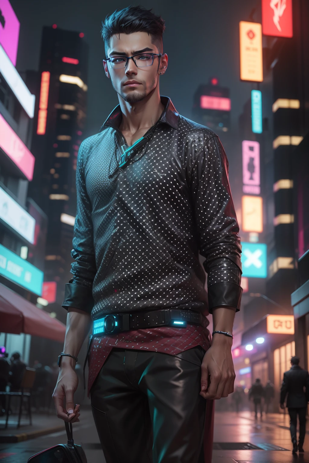 Cyberpunk, high quality, handsome boy, ultra realistic, like ai, with eye glass, real face