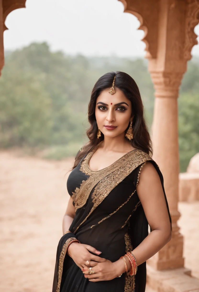 a 40-45 year old woman in a black shuit and salwar posing for a picture, indian goddess, traditional beauty, indian, beautiful goddess, ornate cosplay, indian style, indian super model, beautiful maiden, gorgeous woman, south east asian with long, provocative indian, gorgeous beautiful woman, intricate outfit, hindu aesthetic, beautiful asian girl, extremely detailed goddess shot, jaw-dropping beauty, big boobs deep cleavage sexy navel