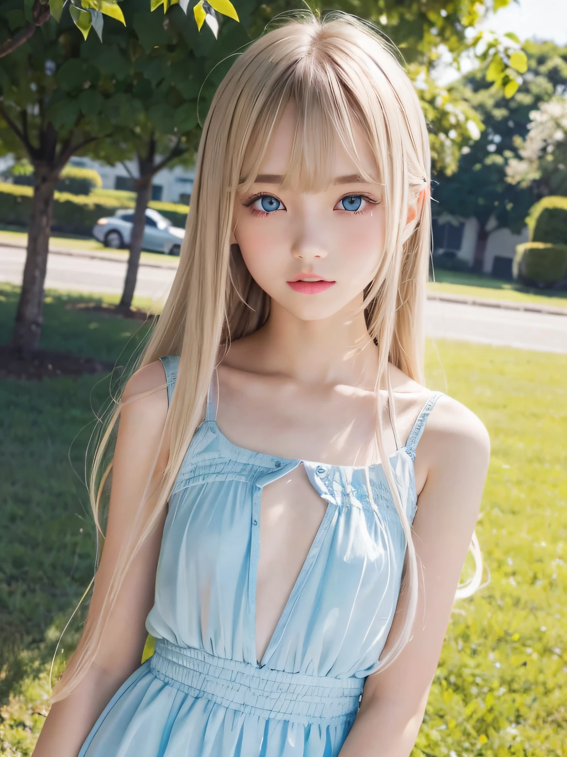 plein air、Swaying bangs、ultimate beauty girl、Care for bangs、poneyTail、hair care、Very beautiful 13 year old cute girl、a miniskirt、shiny white young beautiful skin、Sexy and very beautiful good looks、Very cute face with ultimate beauty、Ultra-long platinum blonde hair that shines most beautifully in the world、Smooth straight hair、Big blue eyes with radiant transparency、bunnygirl、  petite, little, flat_chest, skinny,
