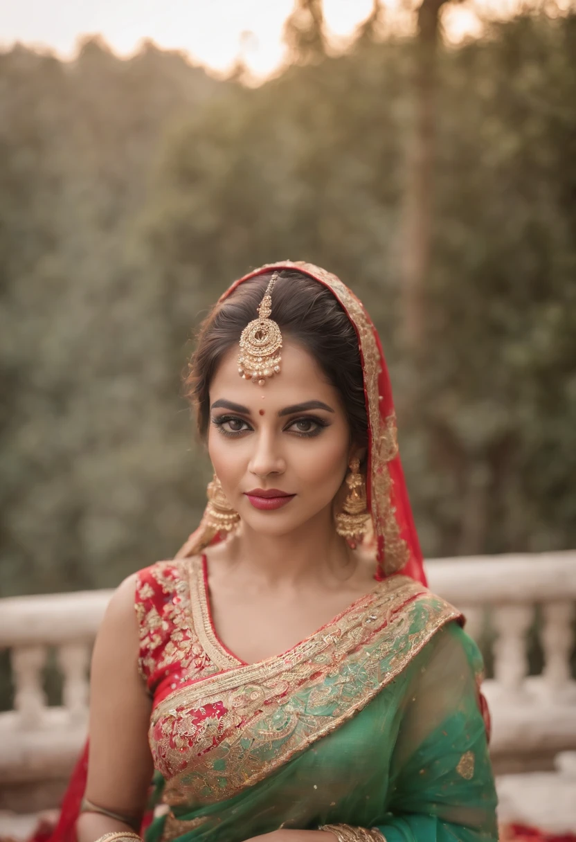 a 40-45 year old woman in a dupatta posing for a picture, indian goddess, traditional beauty, indian, beautiful goddess, ornate cosplay, indian style, indian super model, beautiful maiden, gorgeous woman, south east asian with long, provocative indian, gorgeous beautiful woman, intricate outfit, hindu aesthetic, beautiful asian girl, extremely detailed goddess shot, jaw-dropping beauty, big boobs deep cleavage