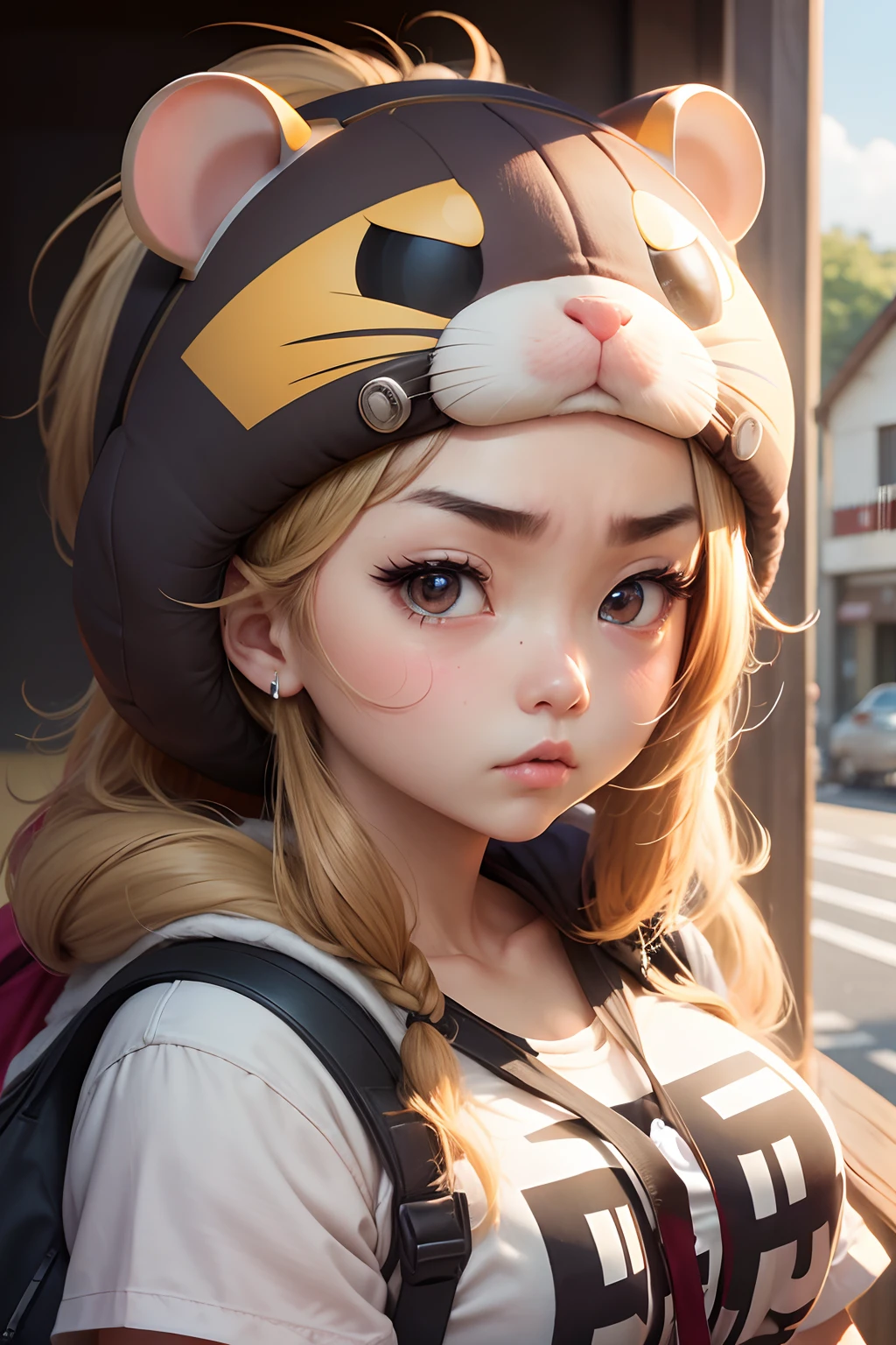 Hamster headgear、Female college student、Angry with raised eyebrows、Thick、Muchimuchi、Plump