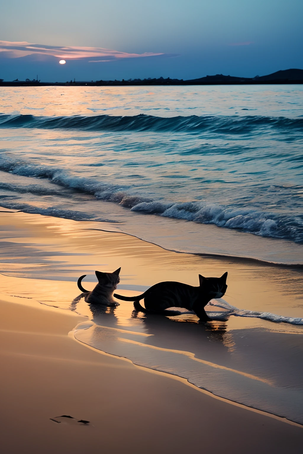 In the sea at dusk　If the kitten　With the girl　play