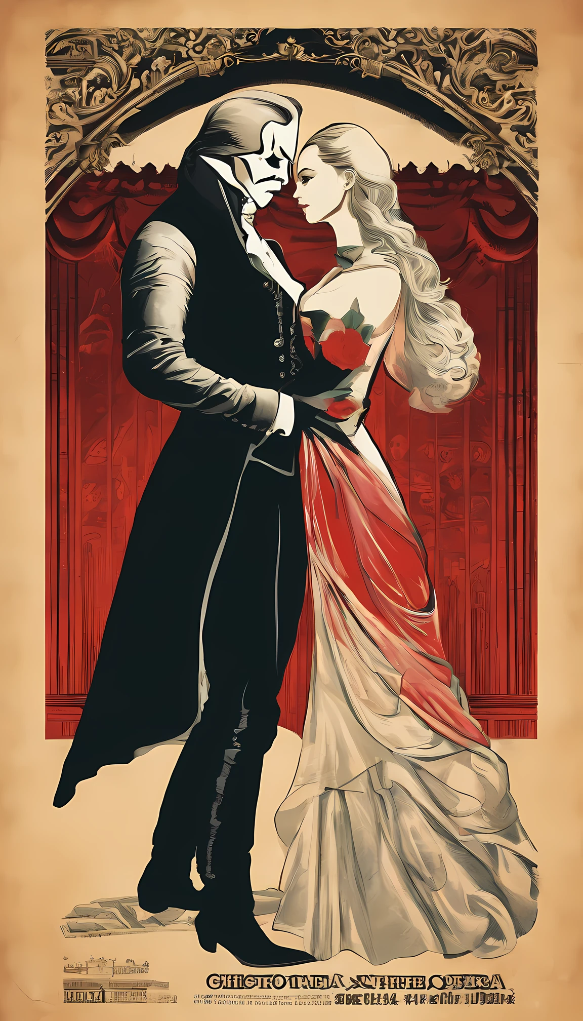 Musical illustration、Phantom of the Opera、The scene where the Phantom and Christine look at each other on the opera stage