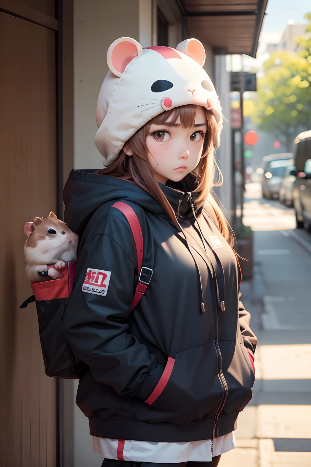 Hamster headgear、Itome female college student、He narrows his eyes and stares at me.、Angry with raised eyebrows、Thick、Muchimuchi、Plump