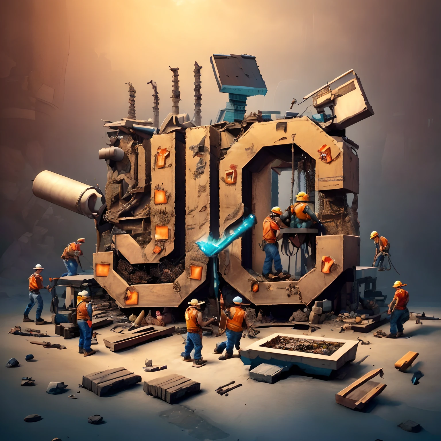 arafed image of a group of construction workers working on a large letter, 3 d epic illustrations, 3 d illutration, intricate 3 d illustration, by Joe de Mers, best of behance, by Jesper Ejsing, detailed digital 3d art, 3d digital art 4k, by Joop Sanders, 3d illustration, 3 d illustration