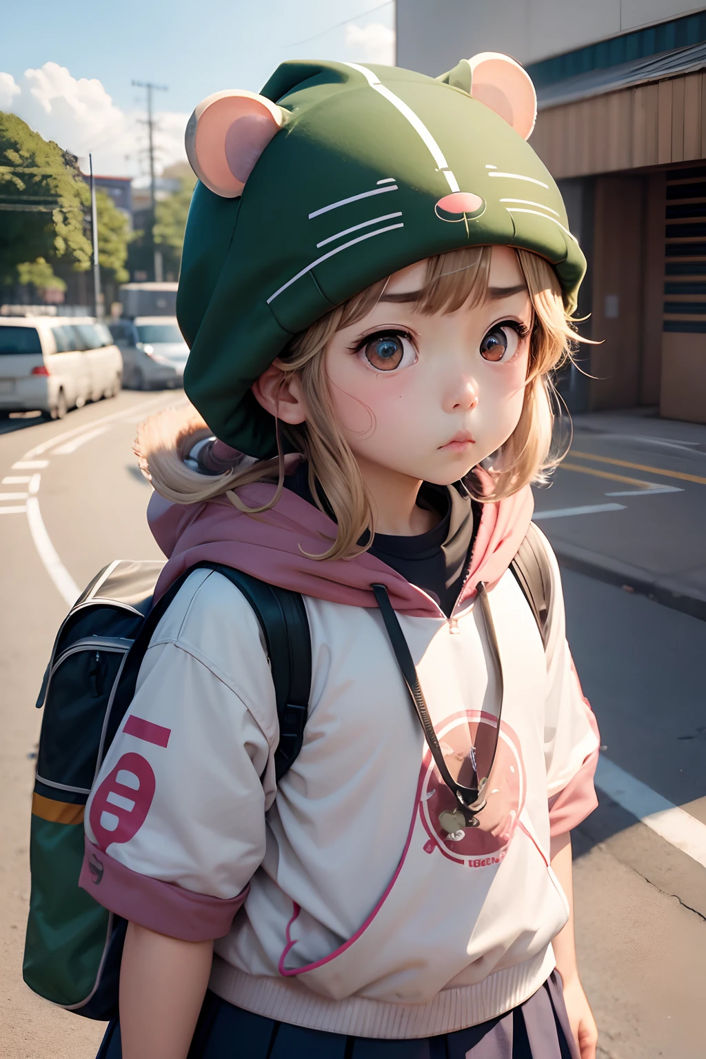 Hamster headgear、Itome 、He narrows his eyes and stares at me.、Angry with raised eyebrows、Thick、Muchimuchi、Plump