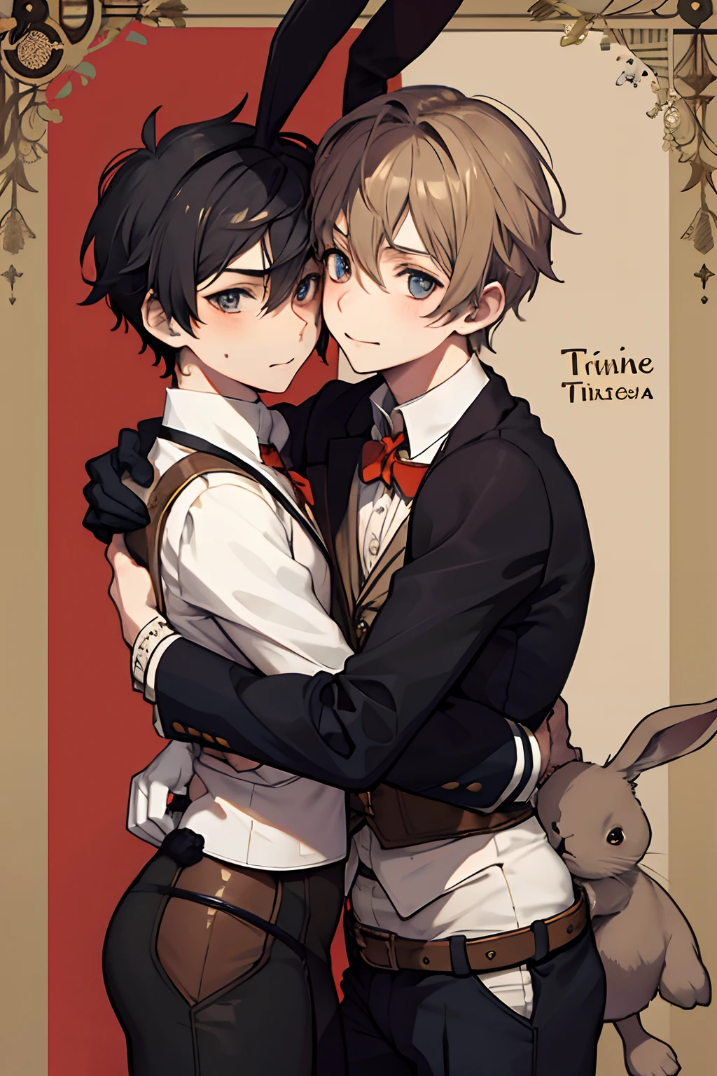 twinks　male people　Hugging a rabbit　steampunc　（lapin）（Tiere）