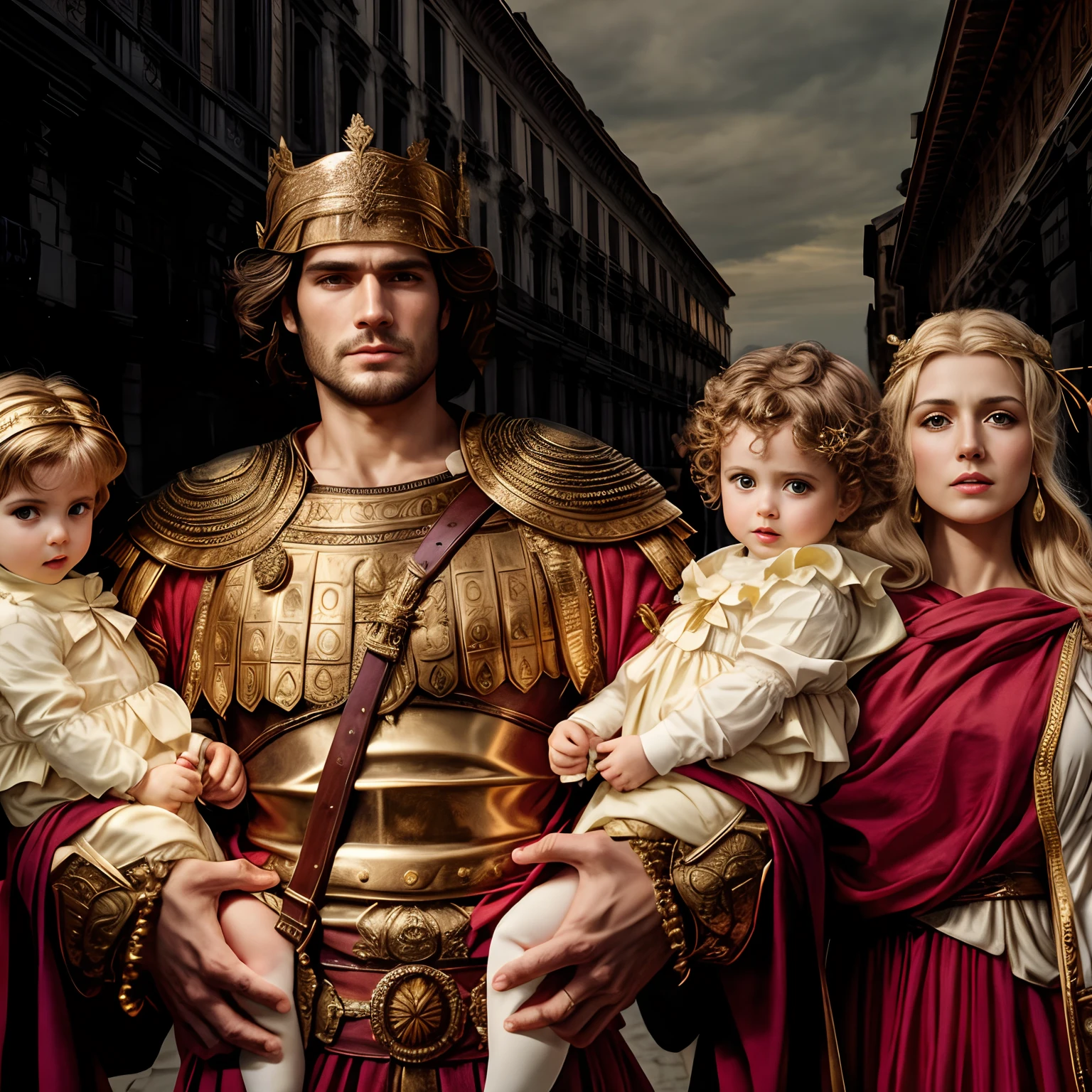 There are three people in costume and holding a , vestidos com roupas romanas, Imperador Romano, vestido com armadura romana, Directed by: Federico Zuccari, Directed by: Mirabello Cavalori, arte chave, Directed by: Roman Bezpalkiv, biblical epic movie, inspirado em Roman Bezpalkiv, Henry Cavill como um deus grego, inspirado em Caesar van Everdingen