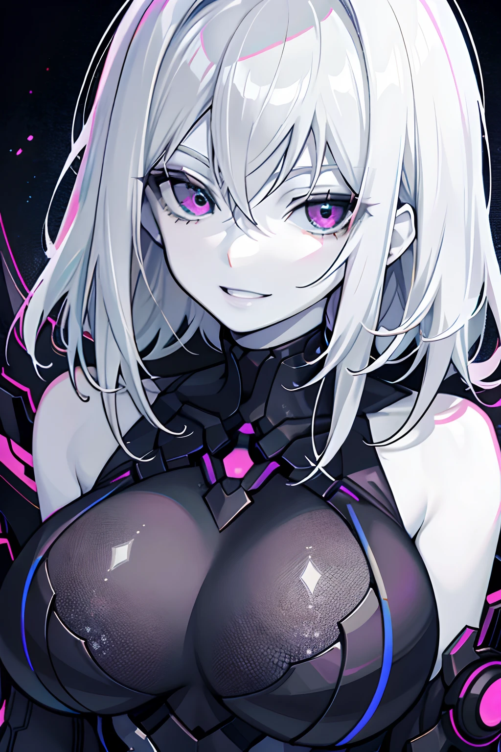 One girl, (Best Quality), ((pale skin)))), (Huge breasts)), Gray hair, Ultra detailed skin, High resolution, super detailed, Vulgar, Afterglow,(Dark Persona),Smirk,