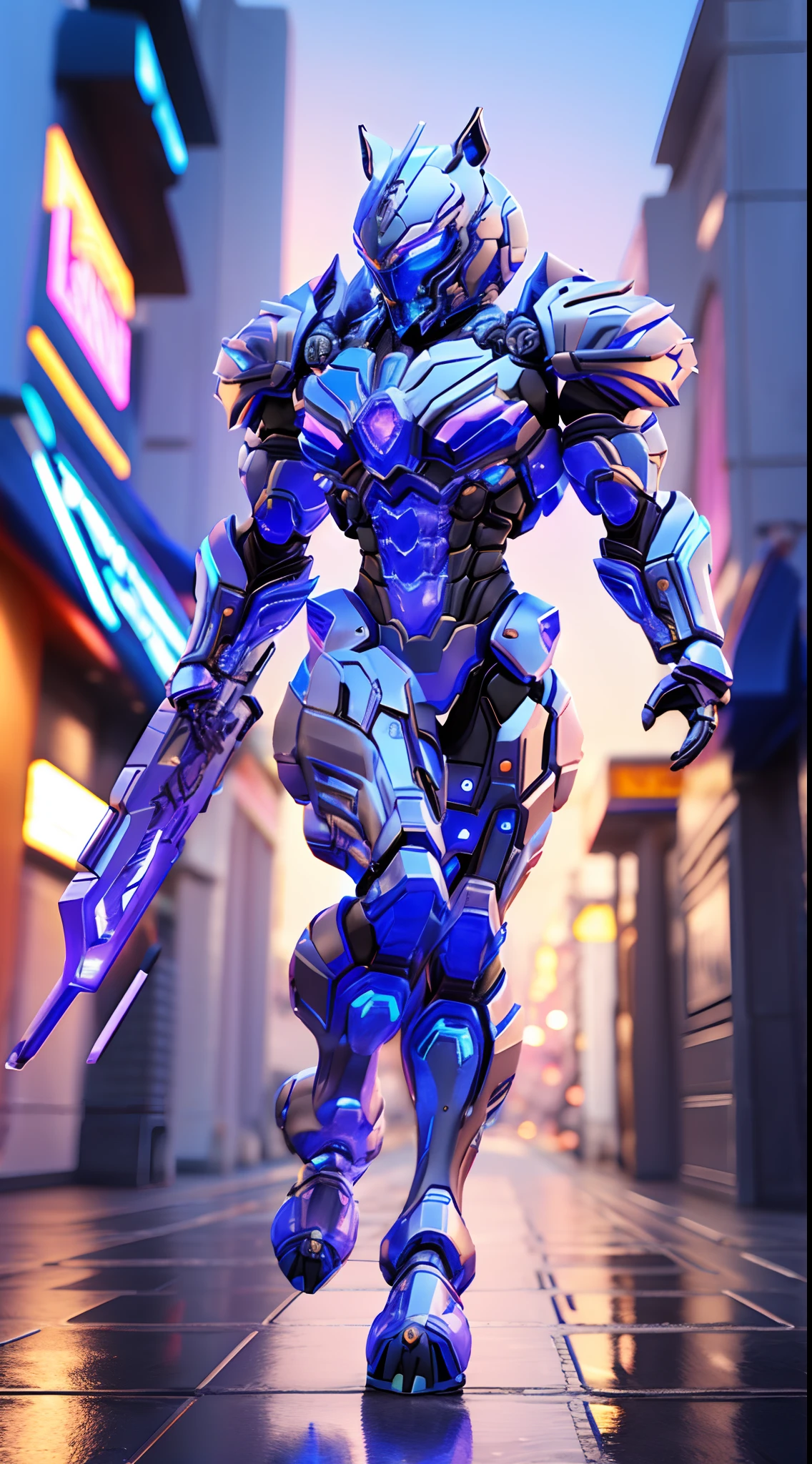 BLUE TIGER, CRYSTAL ARMOR, (FULL  BODY:1.0), TRANSPARANT, MUSCLE CURVY BODY.