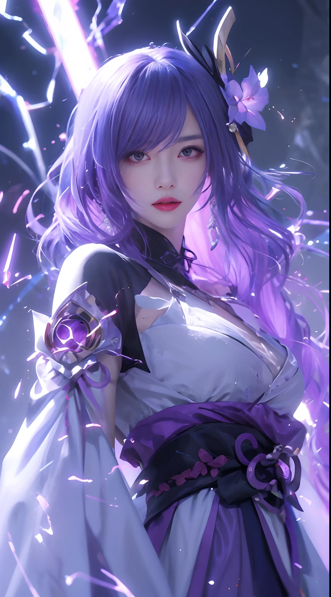 anime girl with purple hair and purple hair in a white dress, Anime art wallpaper 8 K, Extremely detailed Artgerm, style of anime4 K, Anime art wallpaper 4 K, Anime art wallpaper 4k, Best anime 4k konachan wallpaper, Anime wallpaper 4K, Anime wallpaper 4 k, Ayaka Genshin impact, Portrait Chevaliers du Zodiaque Fille
