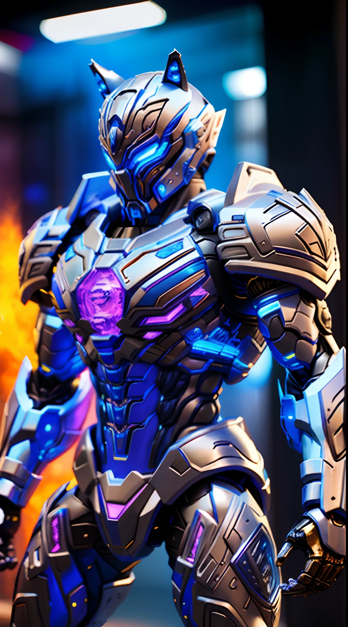 BLUE TIGER MAN, CRYSTAL ARMOR, TRANSPARANT, MUSCLE CURVY BODY.