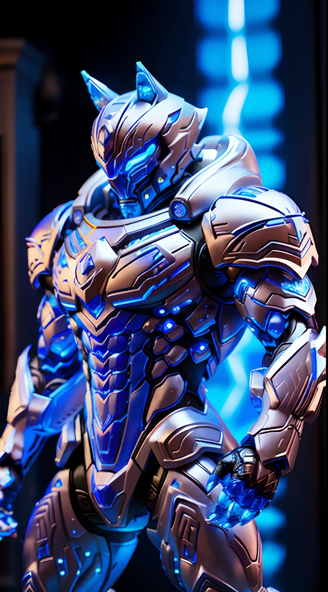 Masterpieces, White Knight, Commercial style shot, (Battle Priest in a warframe and halo style armor with a long bow), (white blue and silver color scheme), (white hood ), (action shot: drawing bow), (quiver on back), plastic material with metallic coating, white and blue tabard (solid color background), centered, full body shot, (dynamic action stance pose), sci-fi knight, Halo master chief, vibrant colors, visible figure joints, cinematic shot, volumetric lighting, intricate pattern detail, highly detailed