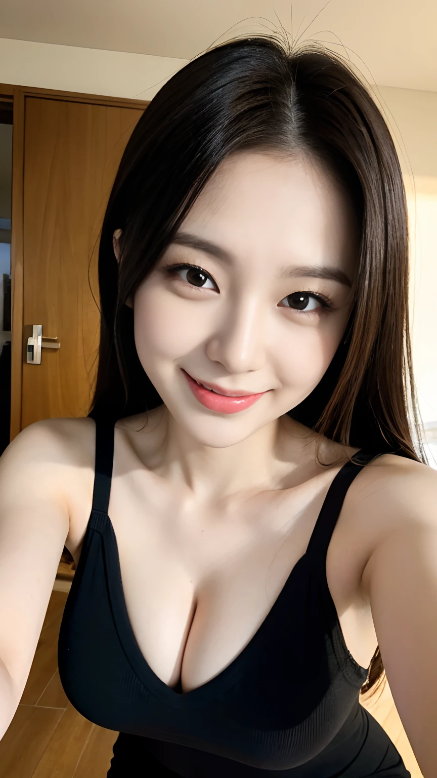 Female Internet celebrity,selfies,Selfie perspective,Cover your chest with your hands,sexy for,seduct smile,Expression enjoyment