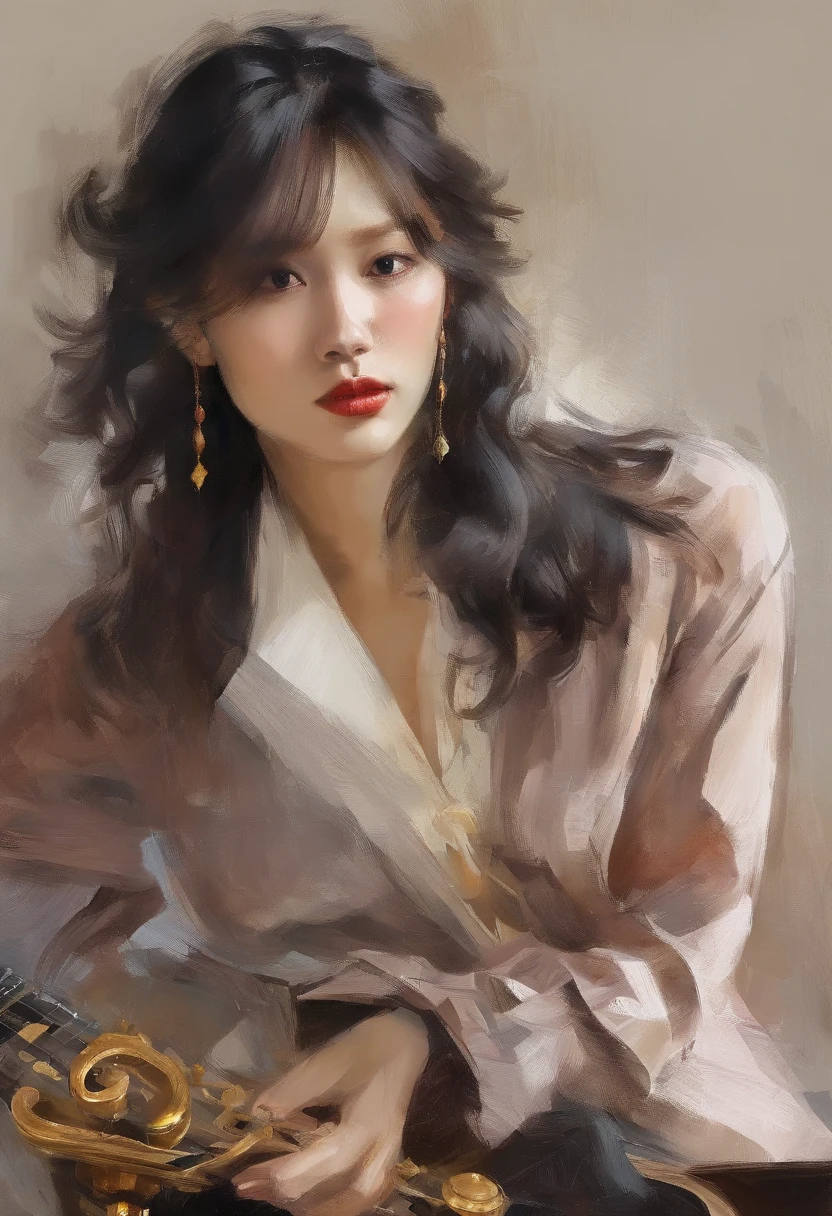Manhwa Style,Rock puppy,Trendy clothing,wears dark glasses,plays the guitar,Madness,Fluttering musical symbols,ball room,lamplight,Spotlights,8K,super-fine,full bodyesbian,best qualtiy,独奏