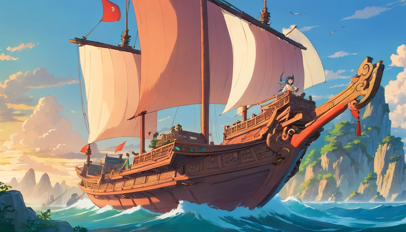 Ancient China Small Sailing Ship,A canvas