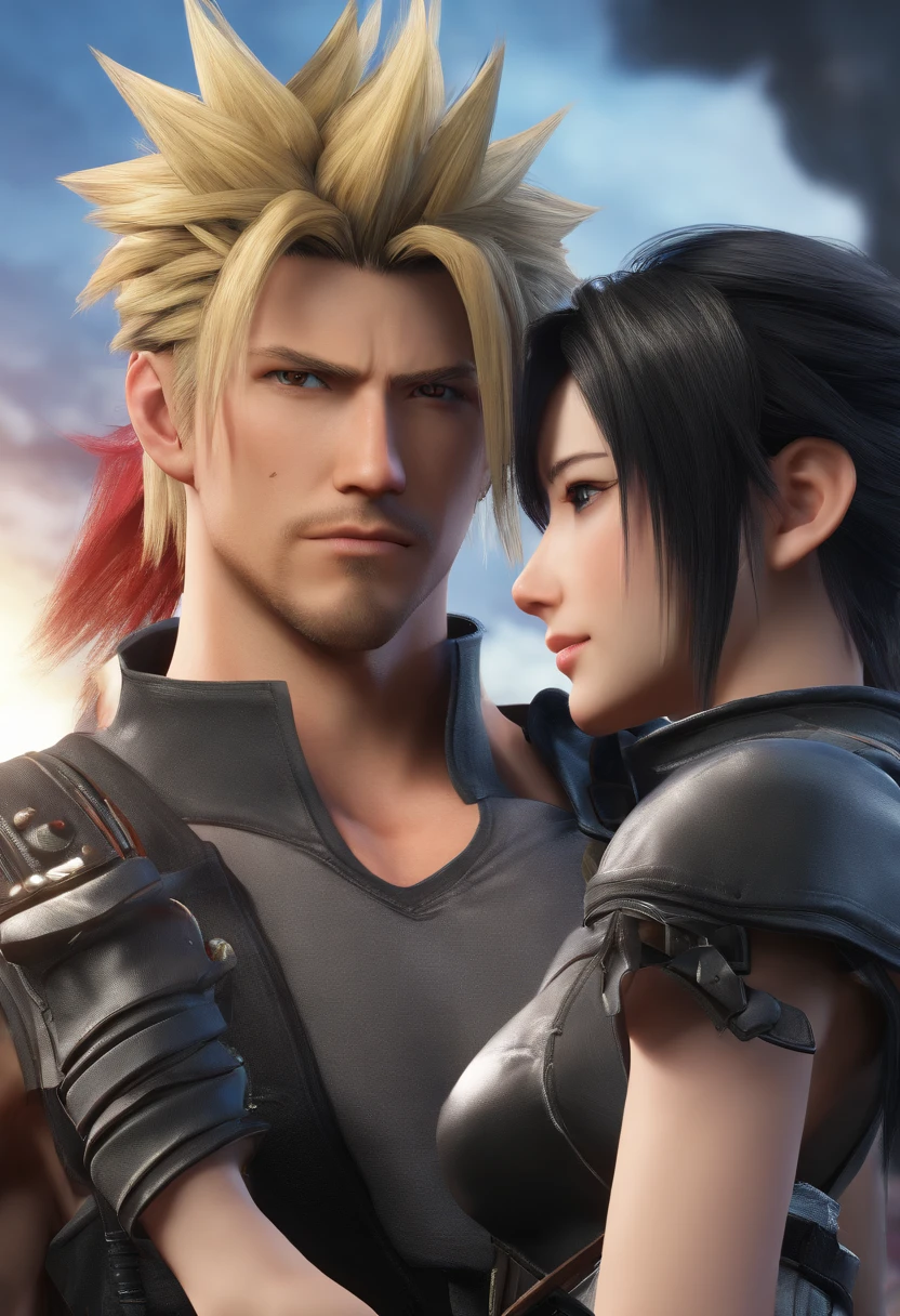 Cloud  Strife und Tifa  Lockheart   Final Fantasy 7 Remake, UHD, masterpiece, ccurate, anatomically correct, high quality, high details, super detail, textured skin, best quality, highres, 8k