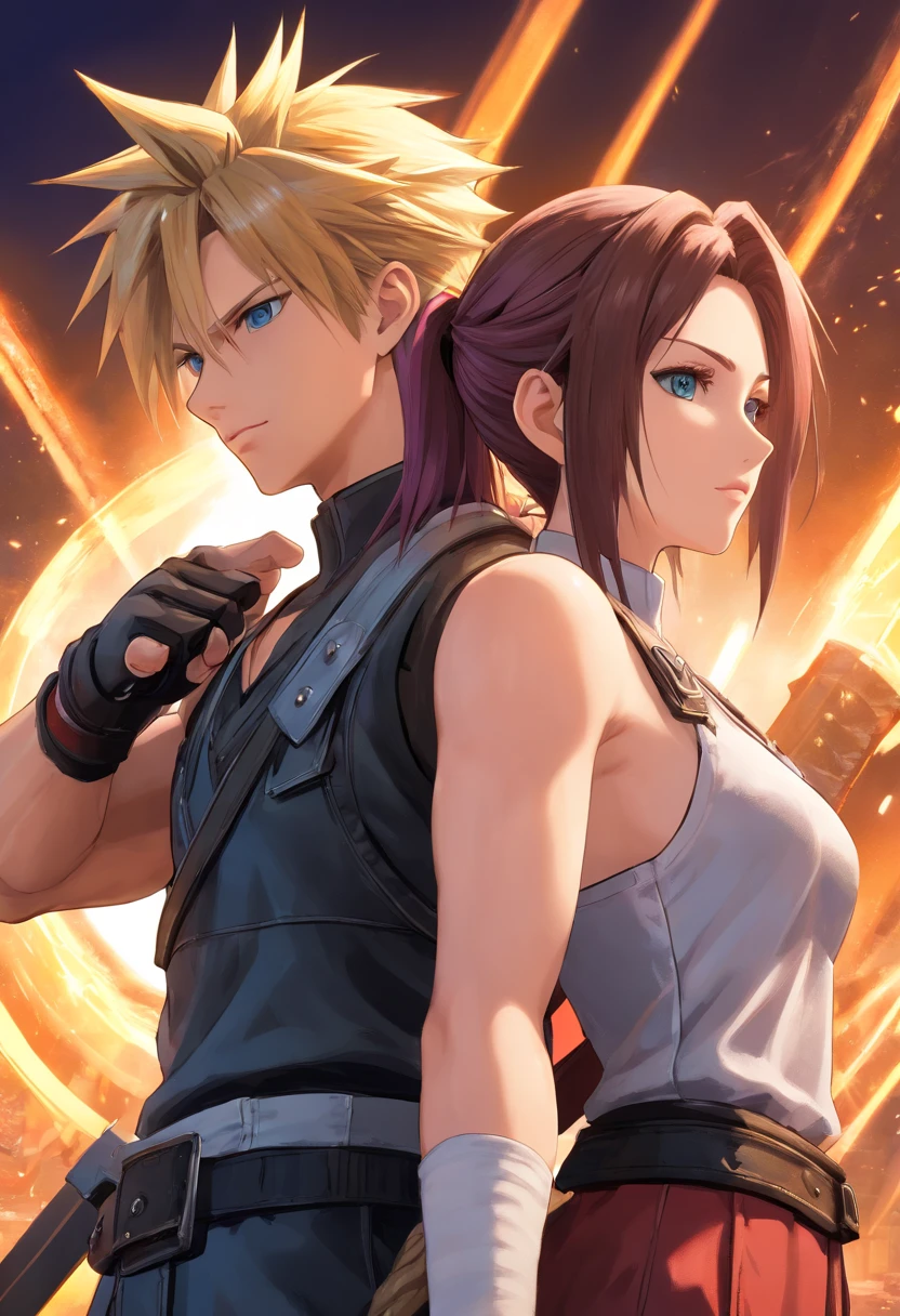 Cloud Strife und Tifa Lockheart Final Fantasy 7 Remake, UHD, masterpiece, ccurate, anatomically correct, high quality, high details, super detail, textured skin, best quality, highres, 8k
